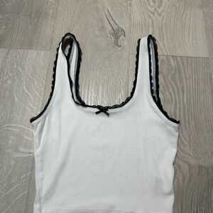 White Tank Top with Black Lace Trim
